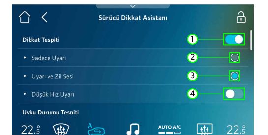 Sürücü Dikkat Asistanı ayarları