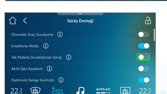 Sürüş Destek Sistemleri: tek pedal düğmesi