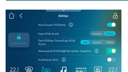 Kilitler ekranı: "Aksesuarda Kilitlediğinde Işıkları Kapatma" anahtarı