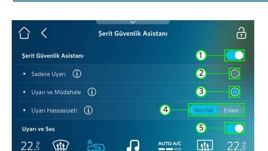 Şerit Güvenlik Asistanı ayarları