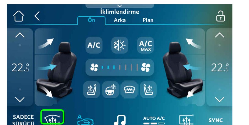 Alt çubuktaki maksimum buz çözme düğmesi