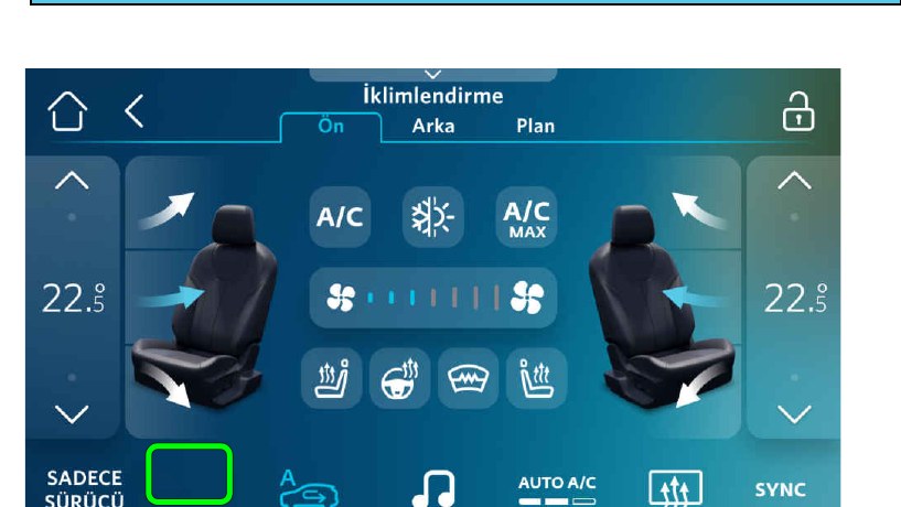 Alt çubuktaki maksimum buz çözme düğmesi